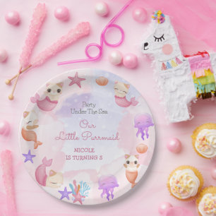 Purrmaid cat mermaid cute girl birthday paper plates