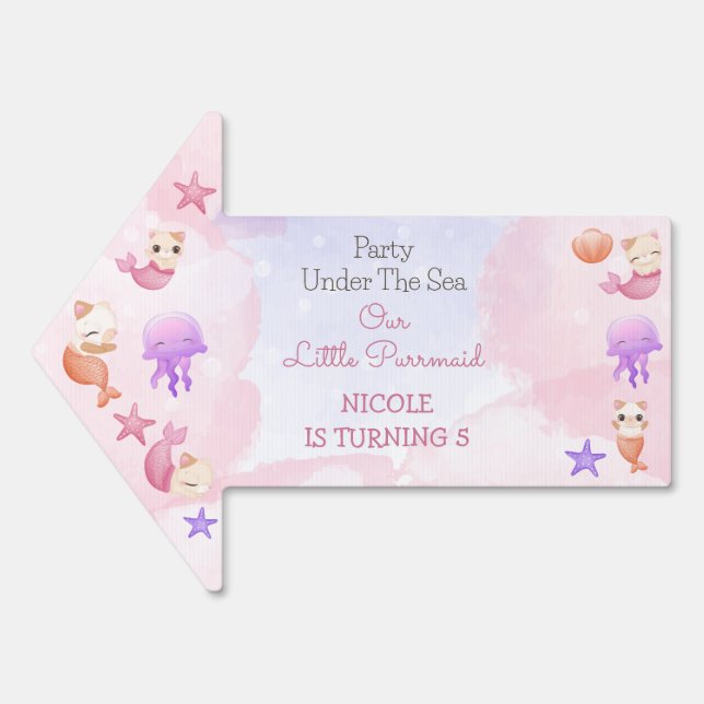 Purrmaid cat mermaid cute girl birthday sign (Front)