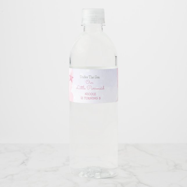Purrmaid cat mermaid cute girl birthday  water bottle label (Front)