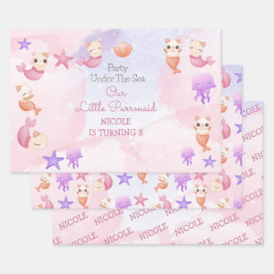 Purrmaid cat mermaid cute girl birthday wrapping paper sheets