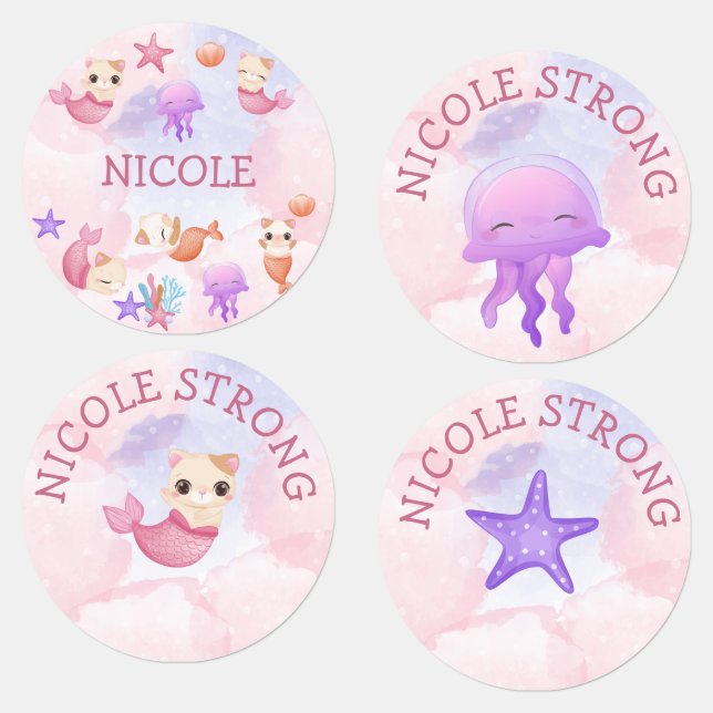 Purrmaid cat mermaid cute girl clothing label (Group)