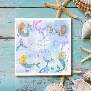 Purrmaid cat mermaid girl magic birthday napkins