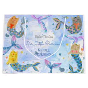 Purrmaid cat mermaid sea girl birthday large gift bag