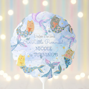 Purrmaid cat mermaid watercolor girl birthday  balloon