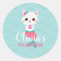 Purrmaid Mermaid Kitty Birthday Party Classic Round Sticker