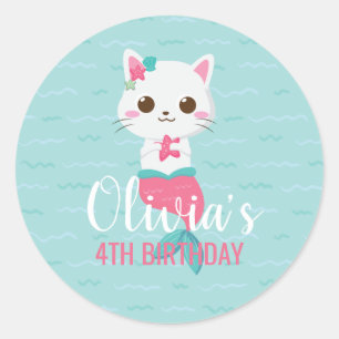 Purrmaid Mermaid Kitty Birthday Party Classic Round Sticker