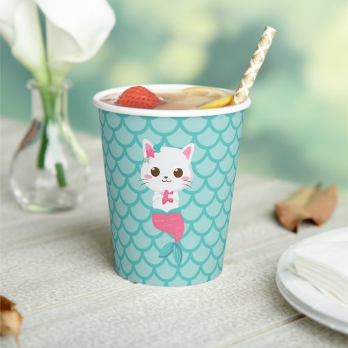 Purrmaids Mermaid Kitty turquoise birthday Party Paper Cups