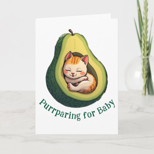 Purrparing for Baby Cute Avocado Cat Pregnancy Card
