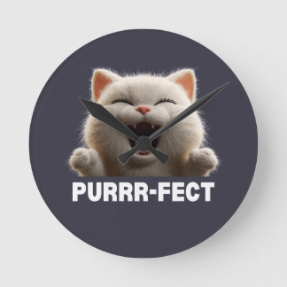 PURRR-FECT Hilarious Laughing Cat Meme T Shirt Round Clock