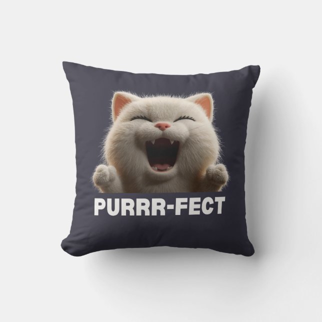 PURRR-FECT Hilarious Laughing Cat Meme T Shirt Throw Pillow (Front)