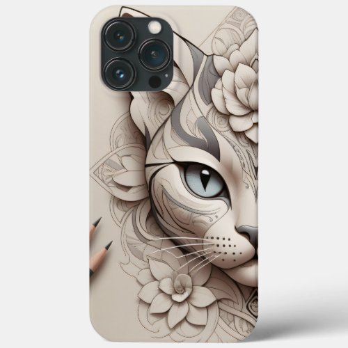 Purrrfect Cat in Tattoo Style iPhone 13 Pro Max Case