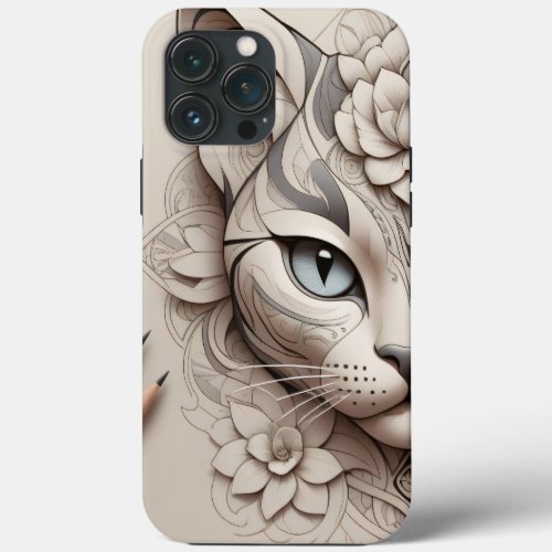 Purrrfect Cat in Tattoo Style iPhone 13 Pro Max Case