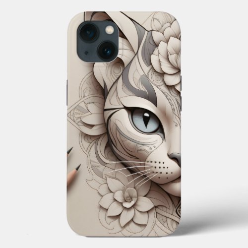 Purrrfect Cat in Tattoo Style iPhone 13 Case