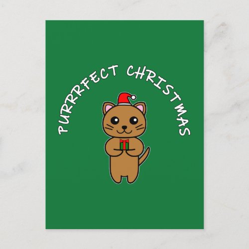 PURRRFECT CHRISTMAS _ Brown Cat  White Writing 2 Holiday Postcard