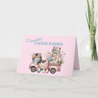 Purrrfect Easter Wishes - Sweet Kittens in Trucks Holiday Card