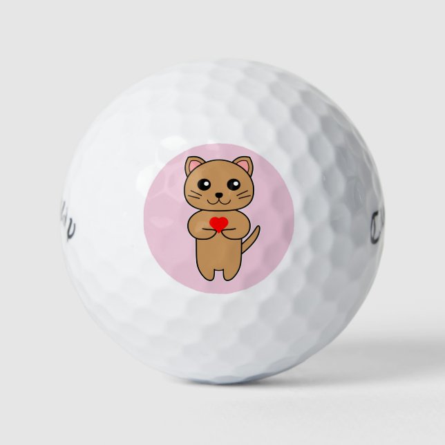 Purrrfect Love - Pink Background Golf Balls (Front)