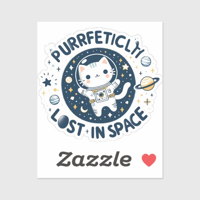 Purrrfectly Lost in Space Cute Cat Astronaut Vinyl Sticker (Sheet)