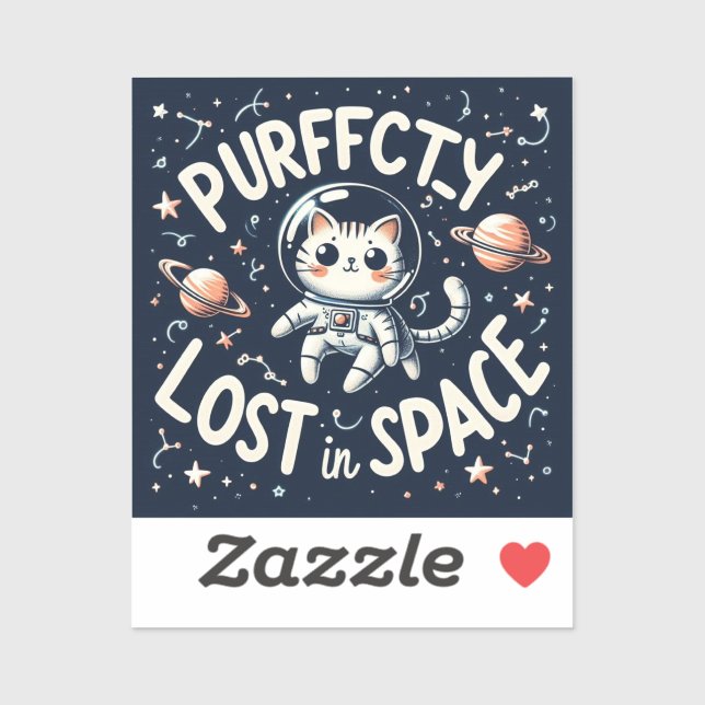 Purrrfectly Lost in Space Cute Cat Astronaut Vinyl Sticker (Sheet)