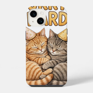 Purrty Hard — Funny Party Cats with Birthday Hats iPhone 14 Case