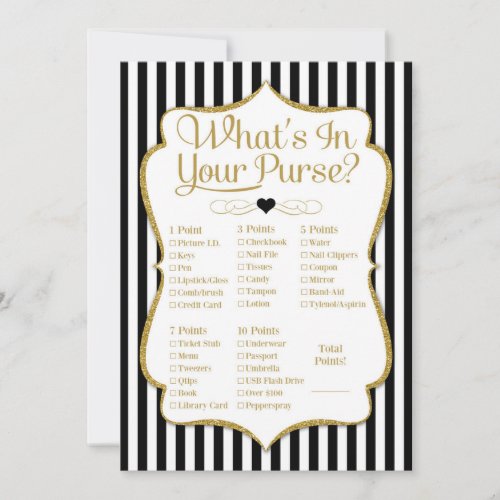 Purse Game Black Gold Baby Shower Bridal Shower