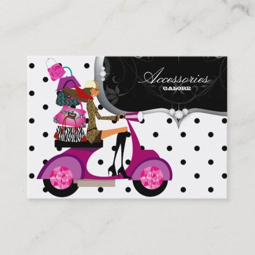 Purse Scooter Girl Handbag Fashion Dots Business Card