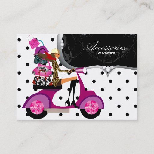 Customizable Purse Scooter Girl Handbag Fashion Dots Business Card Template