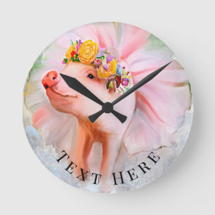 Purty Pig in a Dress Round Clock
