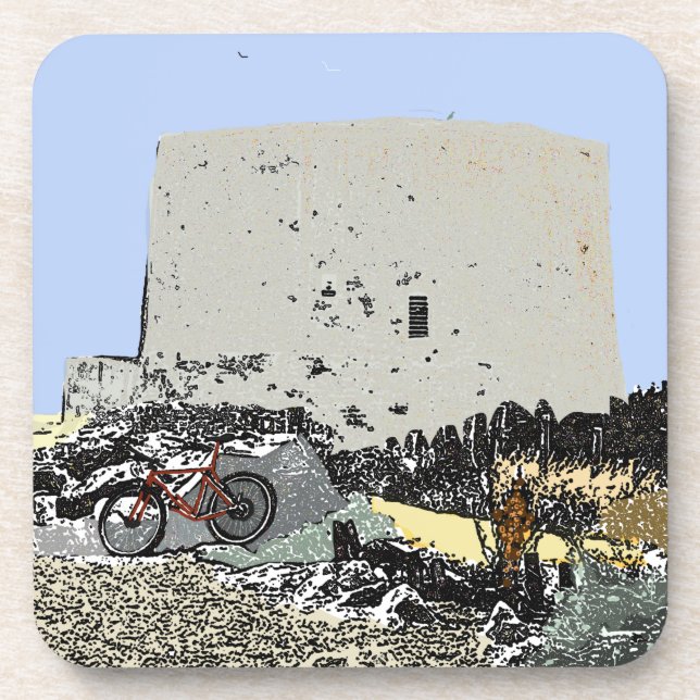 Push Bike and Martello Tower Hythe Kent   Beverage Coaster (Front)
