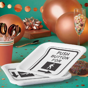 Push Button For Walk Pedestrian Crossing Sign Paper Plates