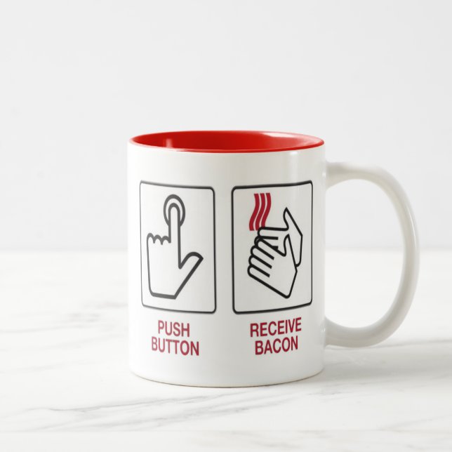 Push button recieve bacon Two-Tone coffee mug (Right)