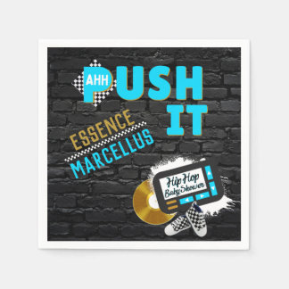 Push It 90's Retro Neon Blue Hip Hop Baby Shower Napkins