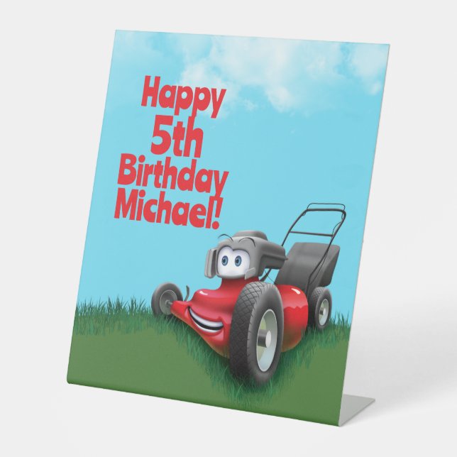 Push Lawn Mower Birthday Party Pedestal Sign (Front)