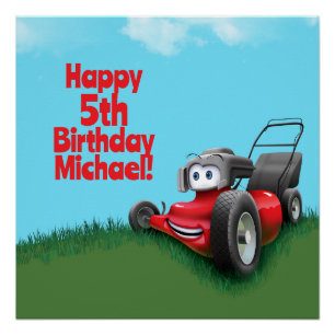 Push Lawn Mower Birthday Party Poster
