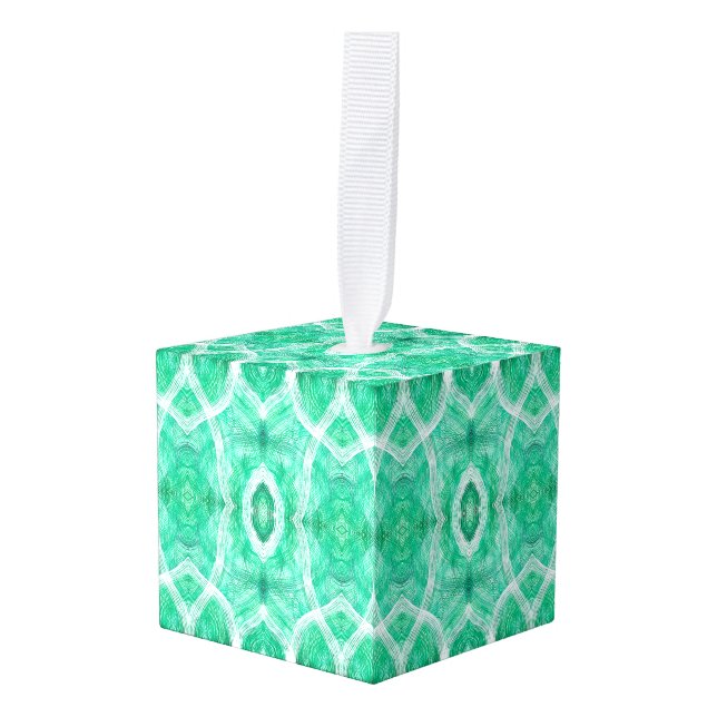 Push Light Green Abstract Watercolor Art Cube Ornament (Front Angled)