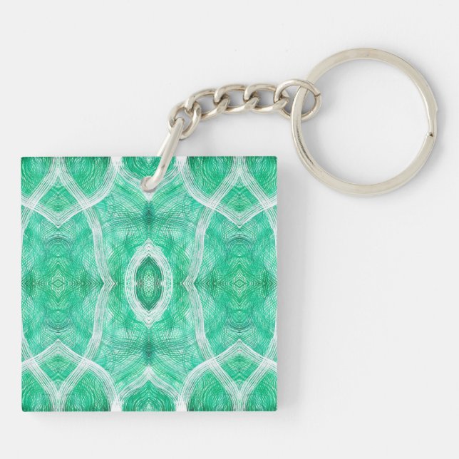 Push Light Green Abstract Watercolor Art Keychain (Back)