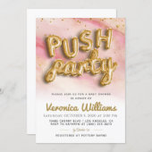Push Party Trendy Modern Baby Shower Invitation (Front/Back)