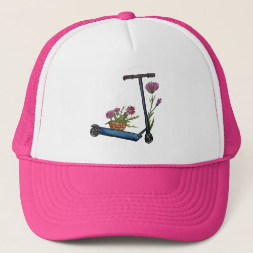 Push Scooter  Flowers Watercolor Art Cap