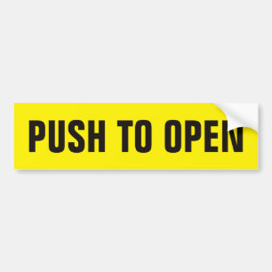 Push to open yellow door entry sign vinyl sticker
