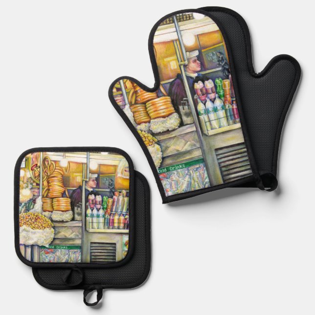 Pushcart Paradise Oven Mitt & Pot Holder Set (Front/Back)