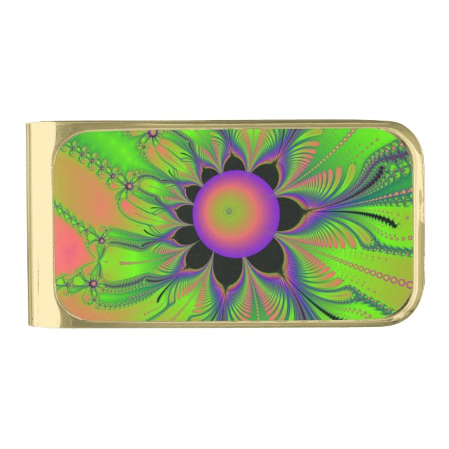 PushIn Daisies Gold Finish Money Clip (Front)