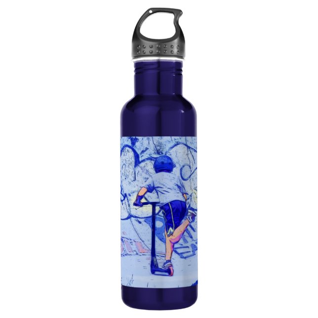 Pushin' It - Stunt Scooter Rider    Stainless Steel Water Bottle (Front)