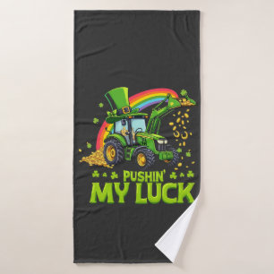 Pushing My Luck Funny Excavator St Patrick's Day  Bath Towel