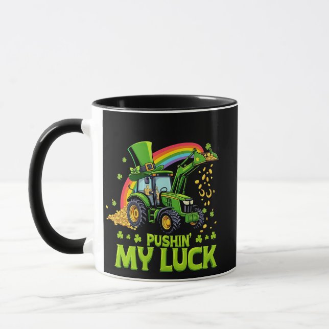 Pushing My Luck Funny Excavator St Patrick's Day  Mug (Left)