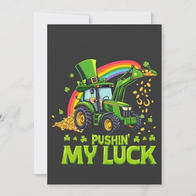Pushing My Luck Funny Excavator St Patrick's Day  Save The Date (Front)