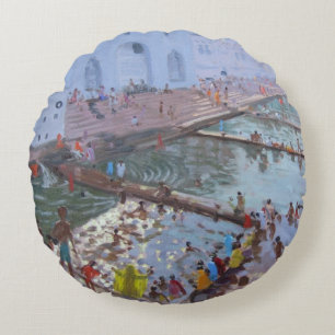Pushkar ghats Rajasthan Round Pillow