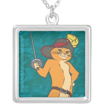 Puss Brandishes Sword Silver Plated Necklace by pussinboots at Zazzle