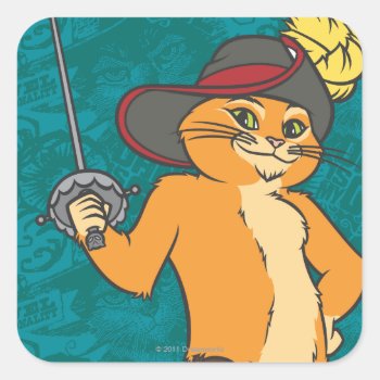 Puss Brandishes Sword Square Sticker by pussinboots at Zazzle