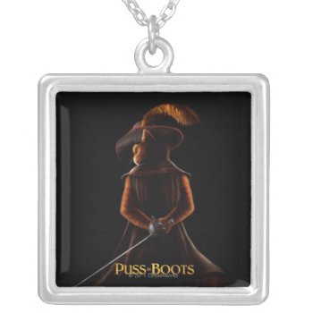 Puss In Boots Poster Blk Silver Plated Necklace by pussinboots at Zazzle