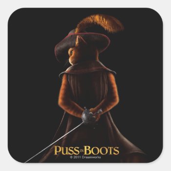 Puss In Boots Poster Blk Square Sticker by pussinboots at Zazzle