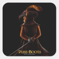 Puss In Boots Poster Blk Square Sticker